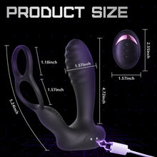 Load image into Gallery viewer, 10 Vibrations Heating Function Remote Control Anal Plug with Dual Cock Rings
