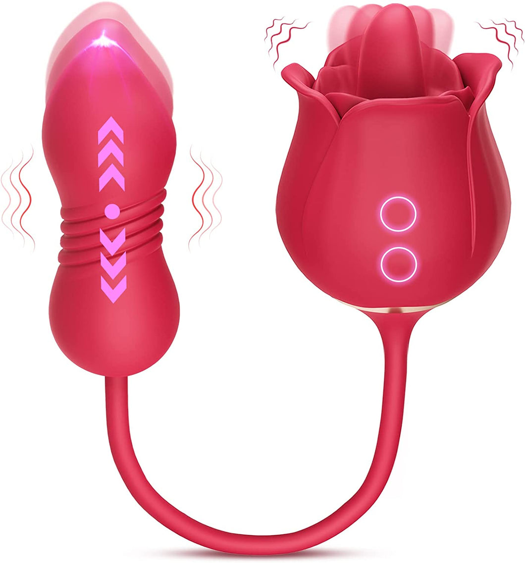 3 in 1 Clitoral Stimulator Tongue Licking Thrusting G Spot Dildo Vibrator with 9 Modes